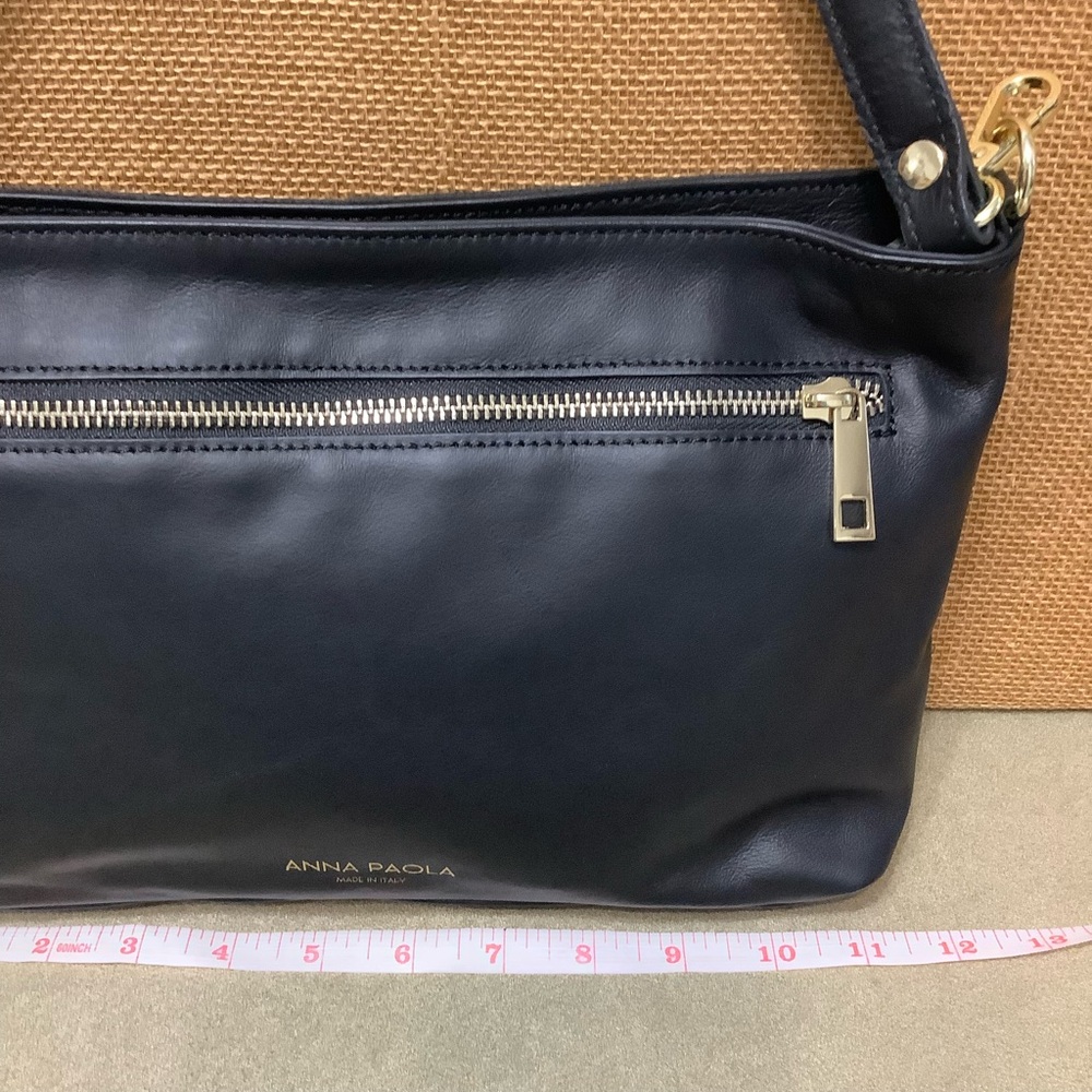 Anna Paola Basket Weave Luxury Black Leather Shoulder and Crossbody Bag - Picture 4 of 10